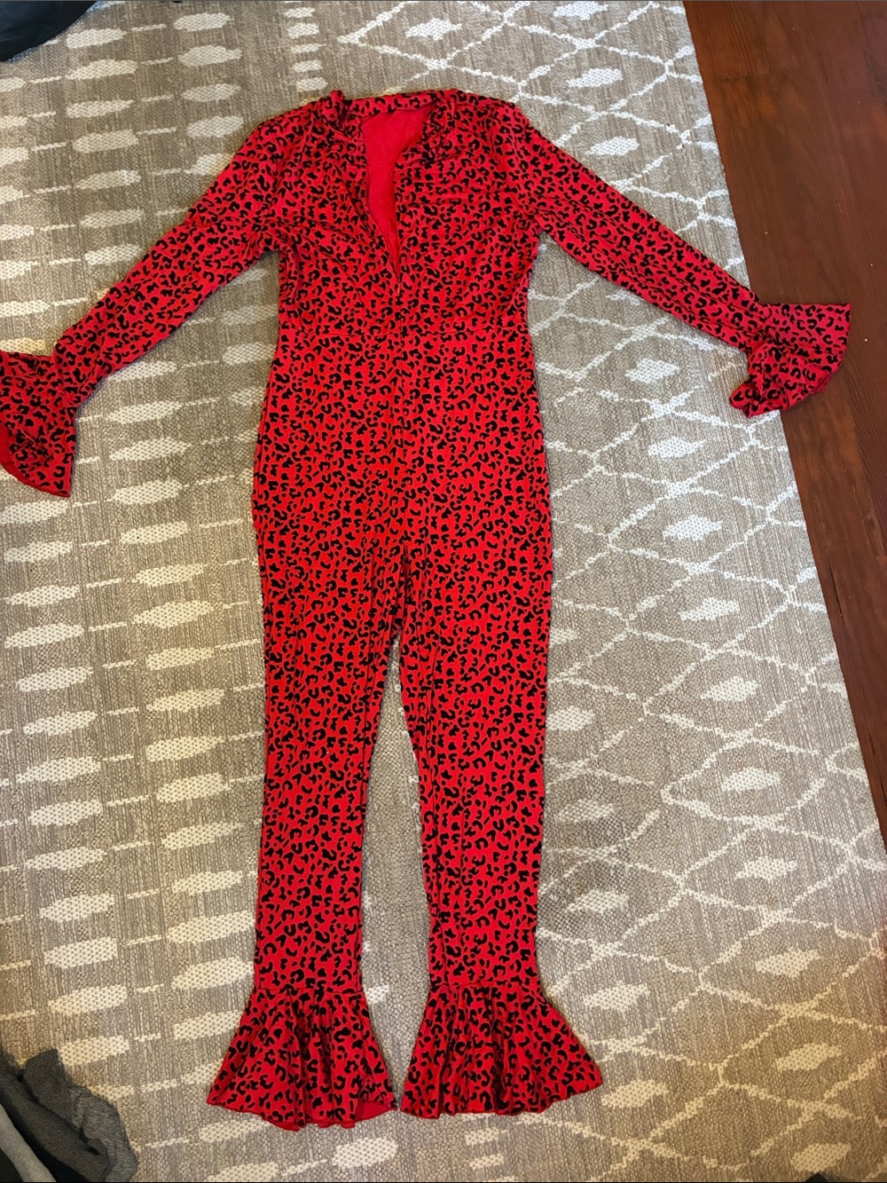 Red Leopard Print Ruffle Jumpsuit